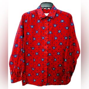 Foxcroft Vintage 90's Womens Size 6 Red Medallion Print Long Sleeve Cotton Shirt